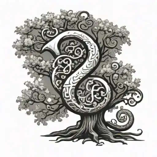 Ampersand shaped tree tattoo design idea