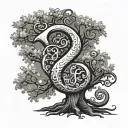 Ampersand shaped tree tattoo design idea