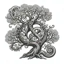 Ampersand shaped tree tattoo design idea