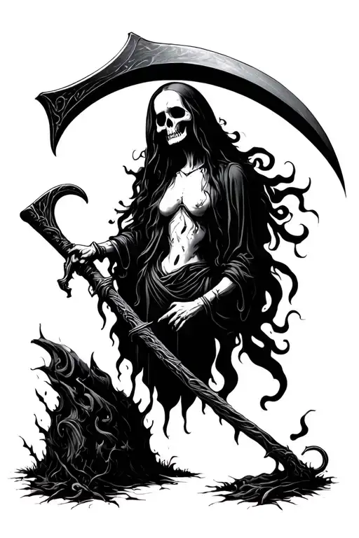 gothic style death with a scythe tattoo design idea