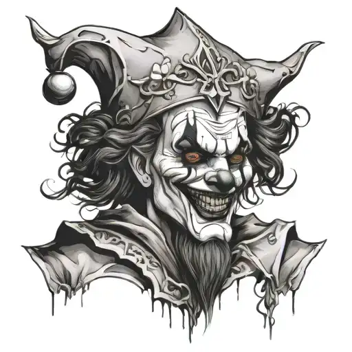 tattoo sketch - medieval clown in the style of gothic and realism without pronounced attributes of a jester tattoo design idea