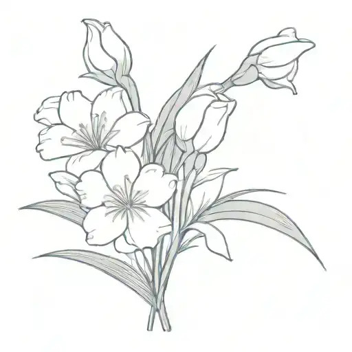 carnation and snowdrop bouquet tied tattoo design idea