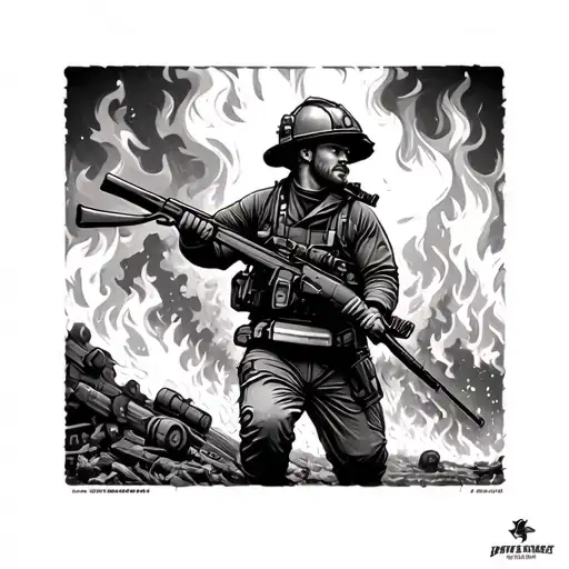 wildland firefighter battling flames tattoo design idea