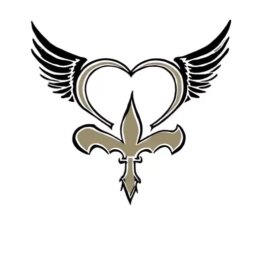 New Orleans saints logo with heart behind logo and surrounded by wings tattoo design idea