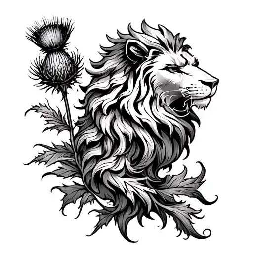 Combine a rampant lion and a Scottish thistle in a unique way tattoo design idea