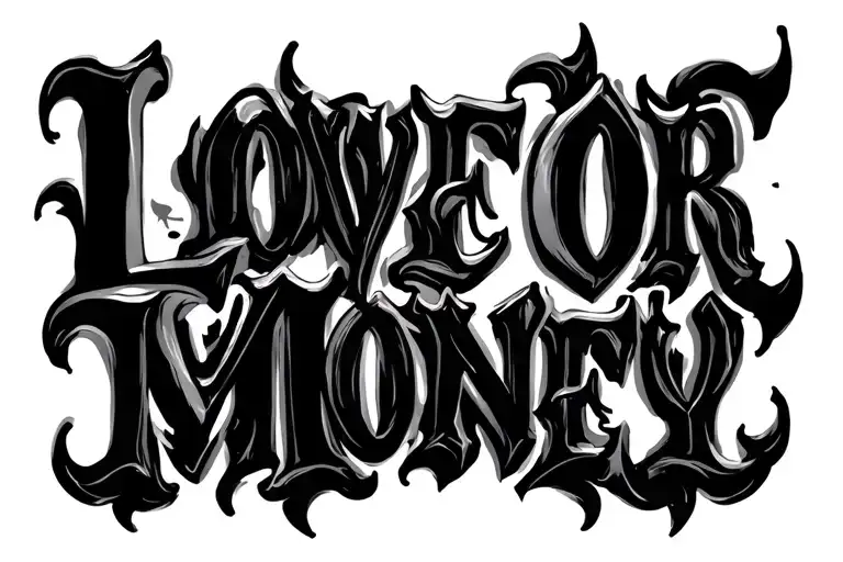 breast lettering font:ghastly panic cyrillic with the inscription "Love or Money" in black tattoo design idea