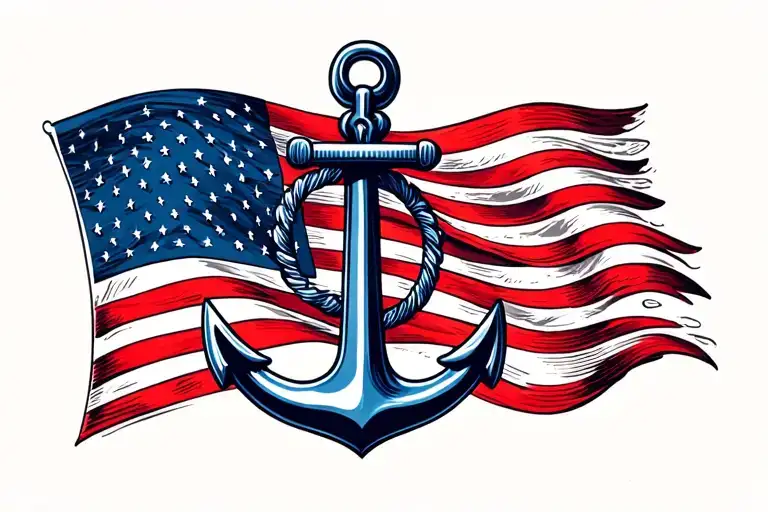 Navy Anchor combined with American flag waving tattoo design idea