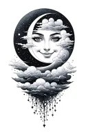 psychadelic clouds fantasy smiling moon tattoo design idea