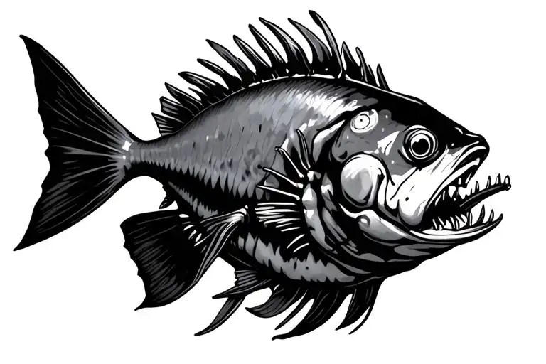 angler fish swimming surrounded by shadow tattoo design idea