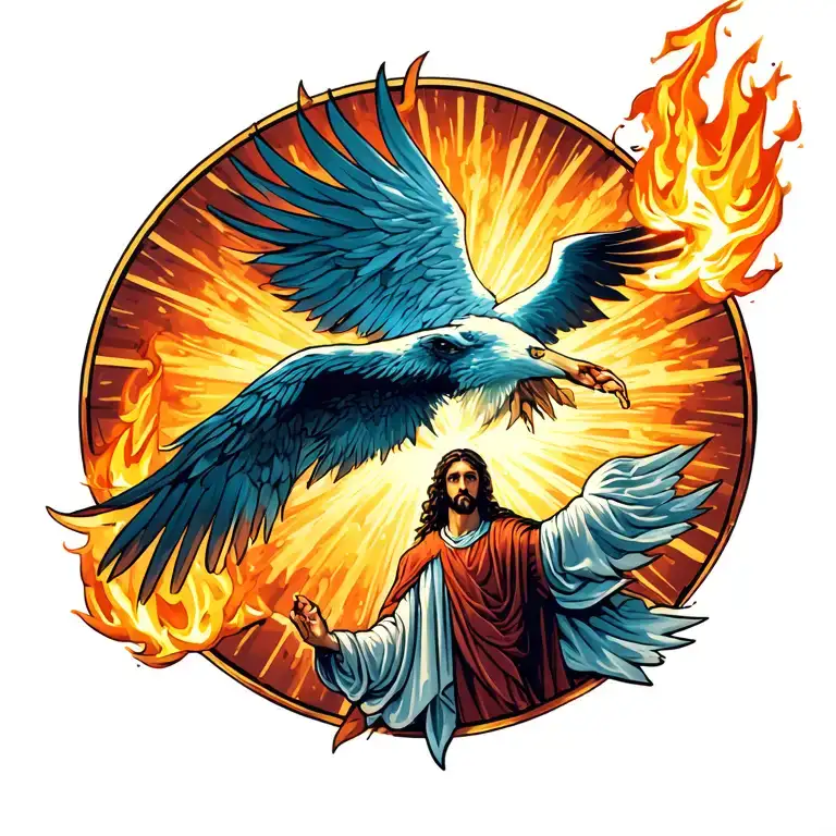 biblical angle with light and fire in the background  tattoo design idea