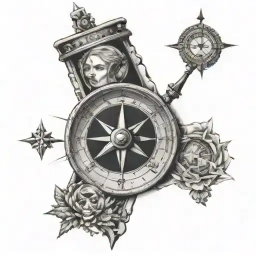moral compass surrounded tattoo design idea
