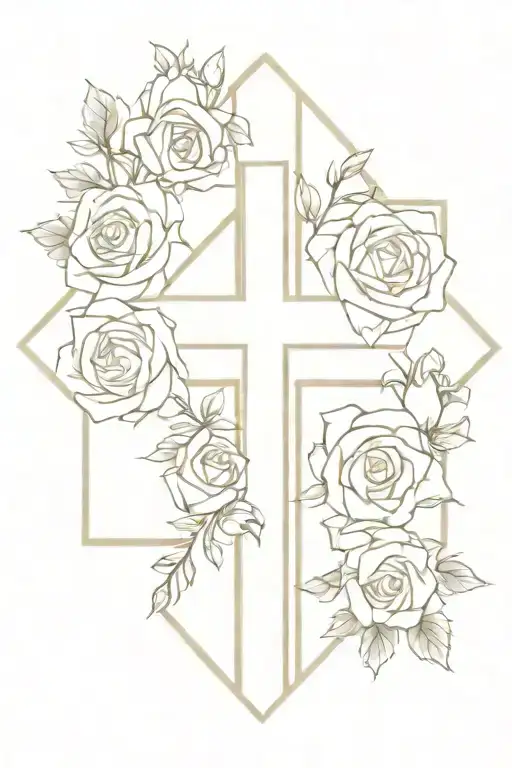 cross surrounded with roses tattoo design idea