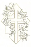 cross surrounded with roses tattoo design idea