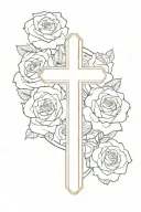 cross surrounded with roses tattoo design idea