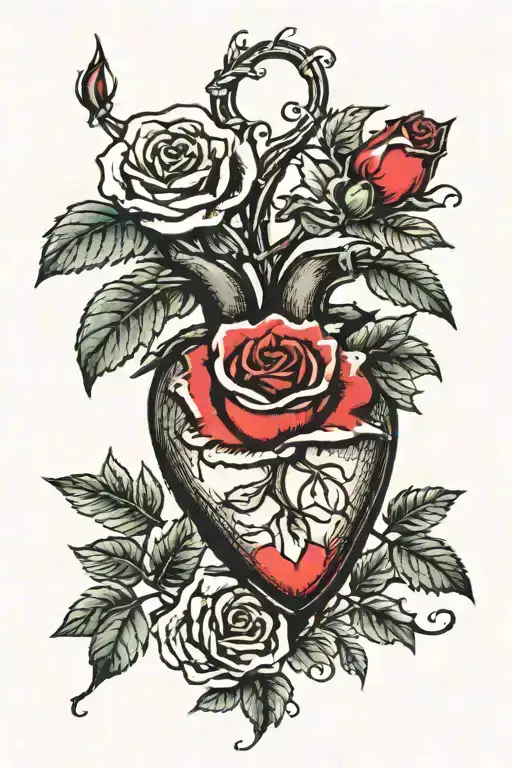 heart with rose growing out of it tattoo design idea