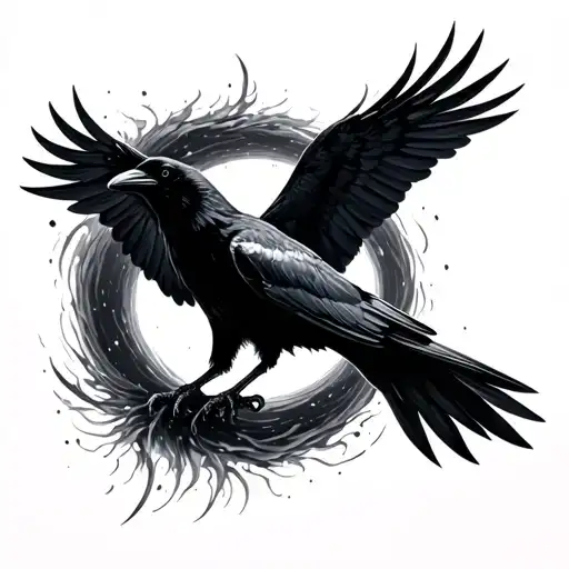 Crows escaping black hole vortex tattoo design idea