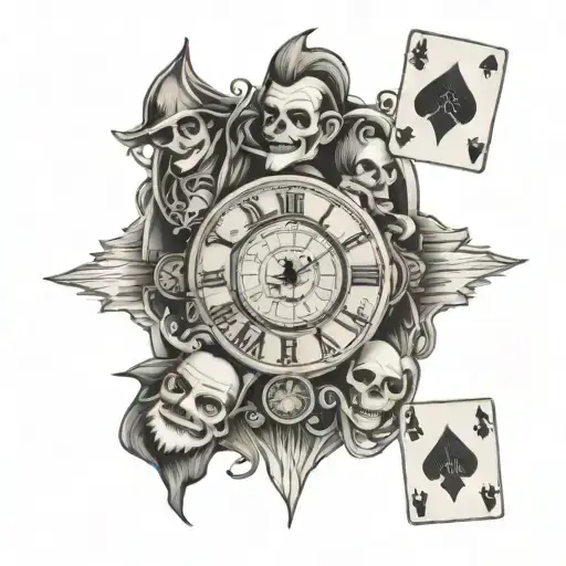cards, clock, punjab, family, joker tattoo design idea
