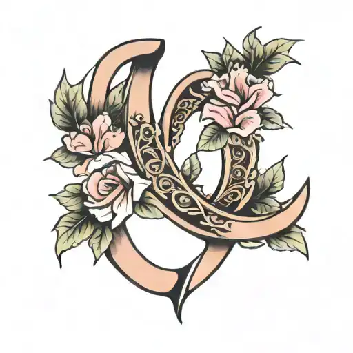 horseshoe with pink flowers tattoo design idea