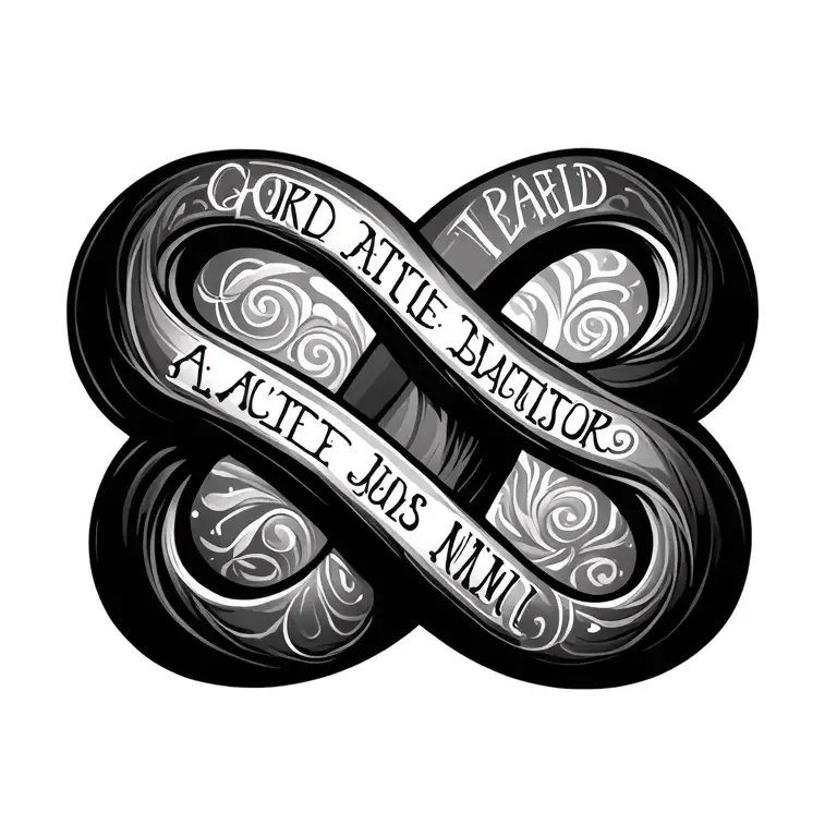 infinity symbol with names written inside surrounded tattoo design idea