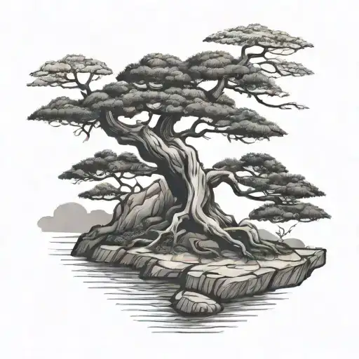 bonsai tree bent to  the right tattoo design idea
