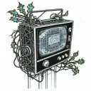 An old TV with a few flickering "game over" signs, thorny branches of memories extending from the TV tattoo design idea