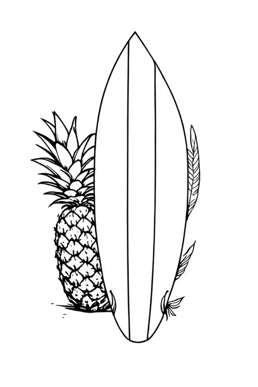 Surfboard, a pineapple, and a Comanche feather. tattoo design idea