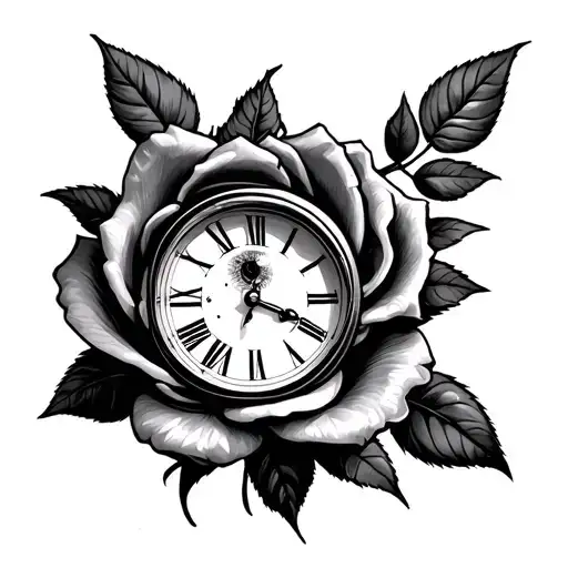 eye rose clock quote tattoo design idea