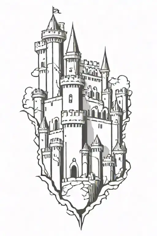 medieval castle tattoo design idea