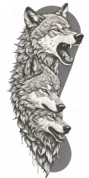 wolf snarling at bear head profile holding tattoo design idea