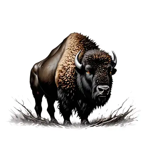 bison facing storm tattoo design idea