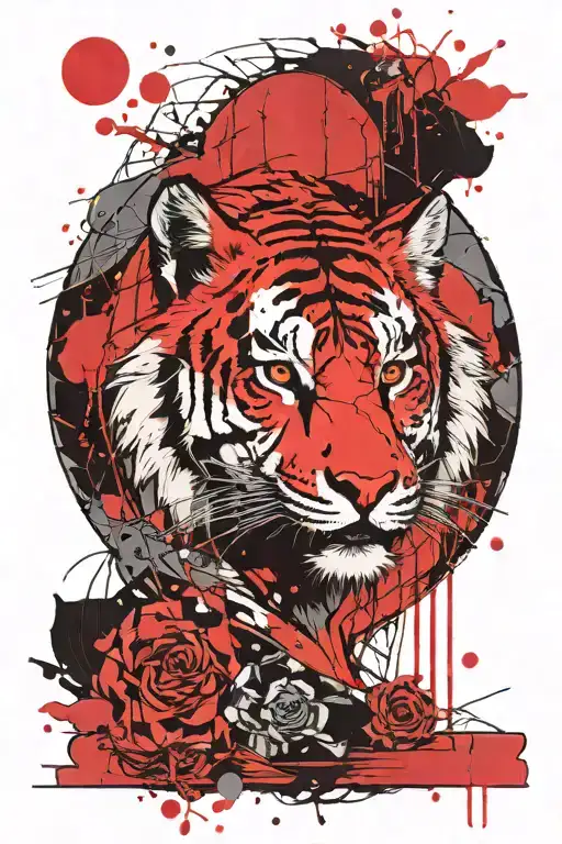 Combination of tiger eagle wolf in the moon surrounded tattoo design idea