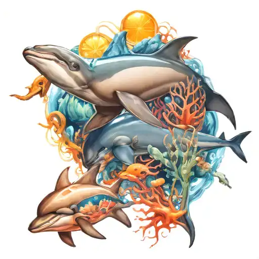 sea life, dolphins, sharks, turtules, jelly fish tattoo design idea