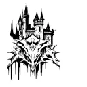evil statue cyber sigilism dark castle tattoo design idea