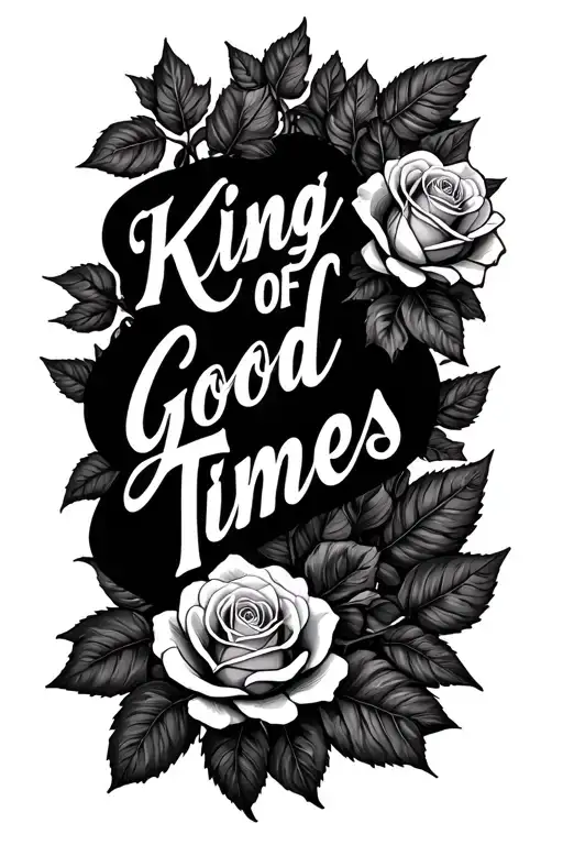 "King of Good times" roses and leaves growing tattoo design idea