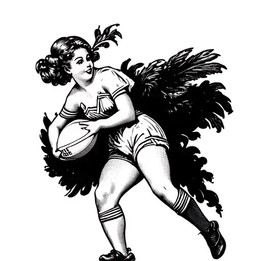 sailor jerry style pin up girl playing rugby tattoo design idea