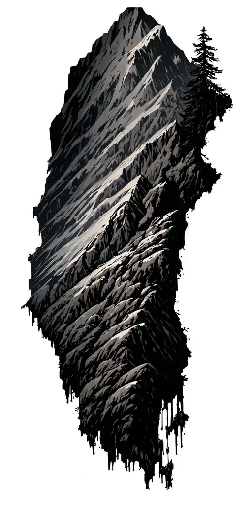 A majestic mountain landscape with hidden video game references tattoo design idea