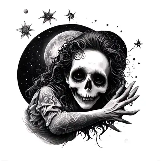 a complete arm on the universe of Tim Burton inspired tattoo tattoo design idea