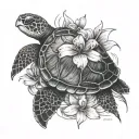 Sea Turtle With Lilac And Lily Flowers Blooming Tattoo to be placed behind left shoulder tattoo design idea