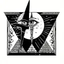 Anubis scepter, Osiris eye, pyramid, moon and sun tattoo design idea