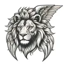 lion head and angel wings spread wide tattoo design idea