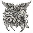 lion head and angel wings spread wide tattoo design idea