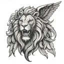 lion head and angel wings spread wide tattoo design idea