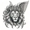 lion head and angel wings spread wide tattoo design idea
