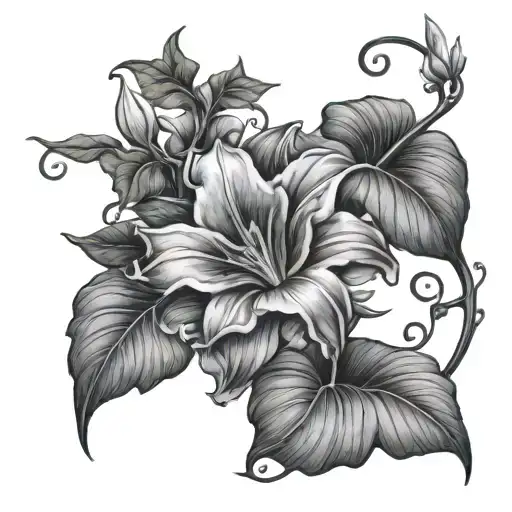 masculine belladonna merging with morning glory vine tattoo design idea