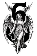 Number 6 bramble angel with wings tattoo design idea