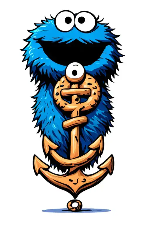 cookie Monster with an anchor intertwined tattoo design idea