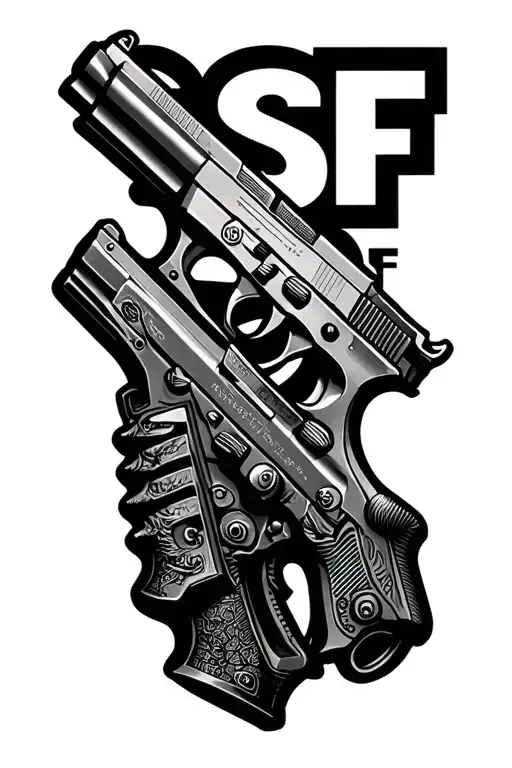Joints and guns and with the letters GSF tattoo design idea