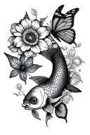 Pisces fish  joker the clown  money butterfly's flowers sleeve  tattoo tattoo design idea