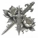 St Michael's sword with a lotus flower blooming tattoo design idea