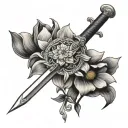 St Michael's sword with a lotus flower blooming tattoo design idea